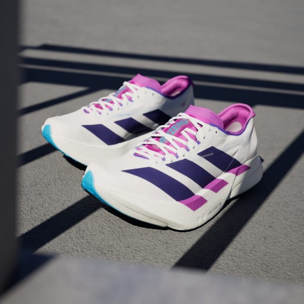 Cheap (W) Adidas Adizero Adios Pro 4 Putih Inti/Ungu Kolegiat/Biru Semi Burst JP6397