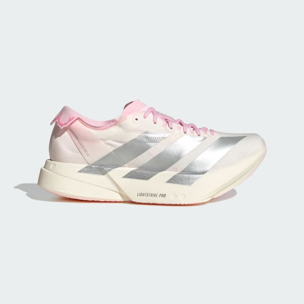 (Women) Adidas Adizero Adios Pro 4 Running Shoes Core White/Silver Metallic/Clear Pink JQ4446