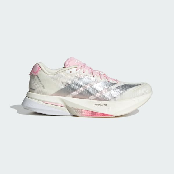(Women) Adidas Adizero Boston 13 Running Shoes Core White/Silver Metallic/Clear Pink JQ9667