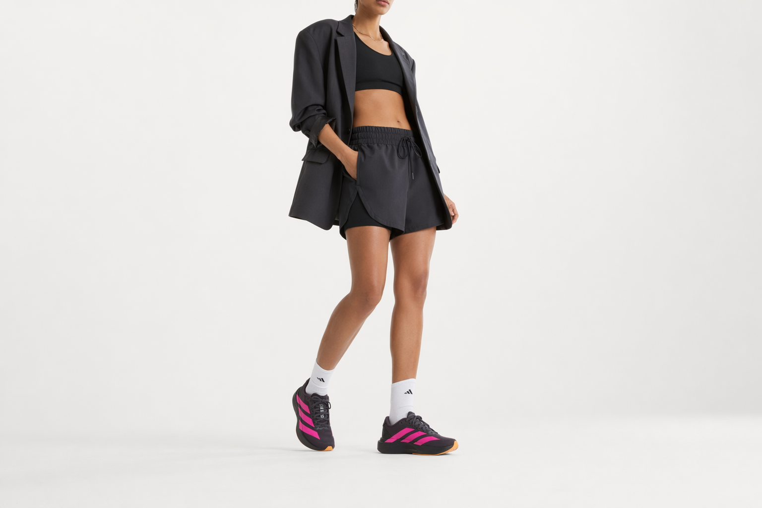 Order (Women) adidas Adizero EVO SL Woven - Lightweight Performance Running Shoes Aurora Black/Shock Pink/Lucid Tangerine KI6931