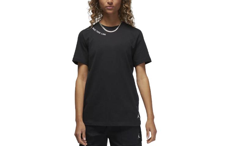 (Women) adidas Air Jordan Short Sleeve T-Shirt 'Alphabet Print - Black' FD0102-010
