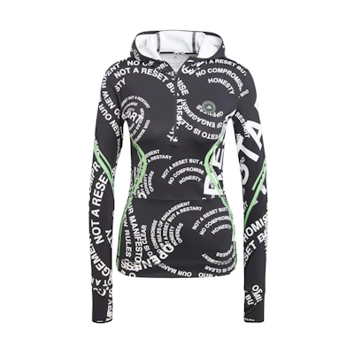 (Women) adidas Allover Letter Print Pullover Sweatshirt Black IA9126