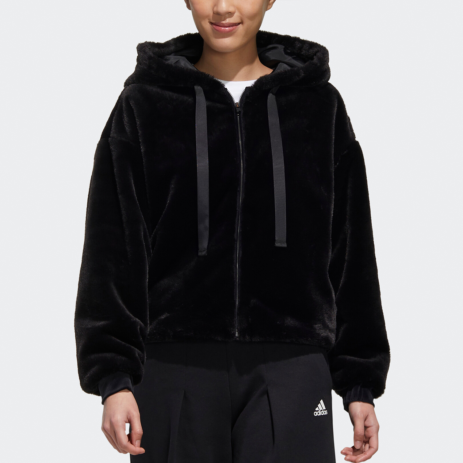 (Women) adidas Athletics 24/7 Fur Jacket Black - Warm, Windproof, and Stylish Hoodie GM1468 圖 4