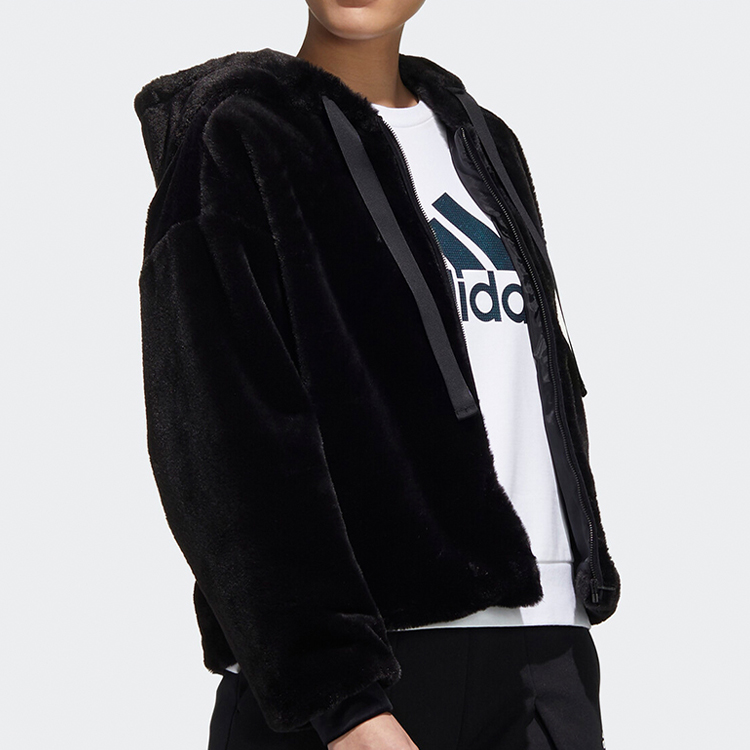 (Women) adidas Athletics 24/7 Fur Jacket Black - Warm, Windproof, and Stylish Hoodie GM1468 圖 6