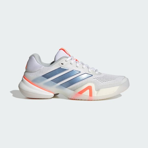 (Women) adidas Barricade 14 Tennis Shoes Cloud White/Halo Blue/Beam Orange JR1765