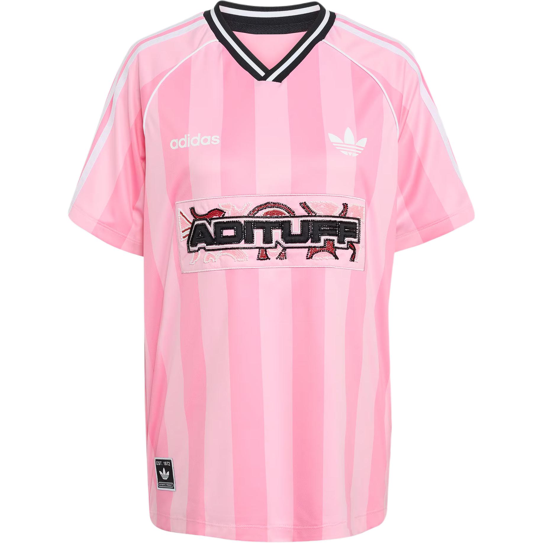 (Women) adidas Beads Jersey Loose V-Neck Short Sleeve Soccer Shirt Pink. KD2272