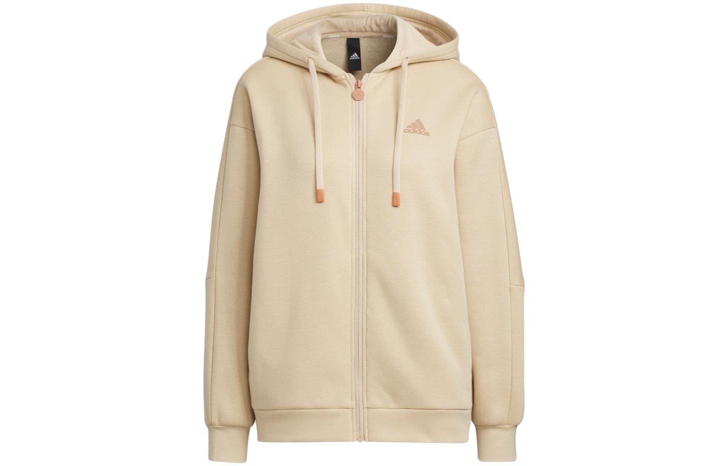 (Women) adidas Beige Solid Color Drawstring Hoodie Jacket IK9893