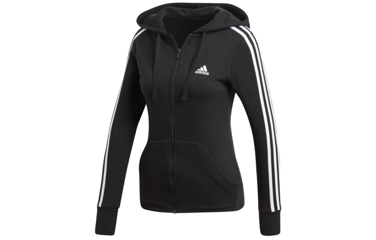 (Women) adidas Black Hooded Jacket with Raglan Sleeves and Three Stripes S97065