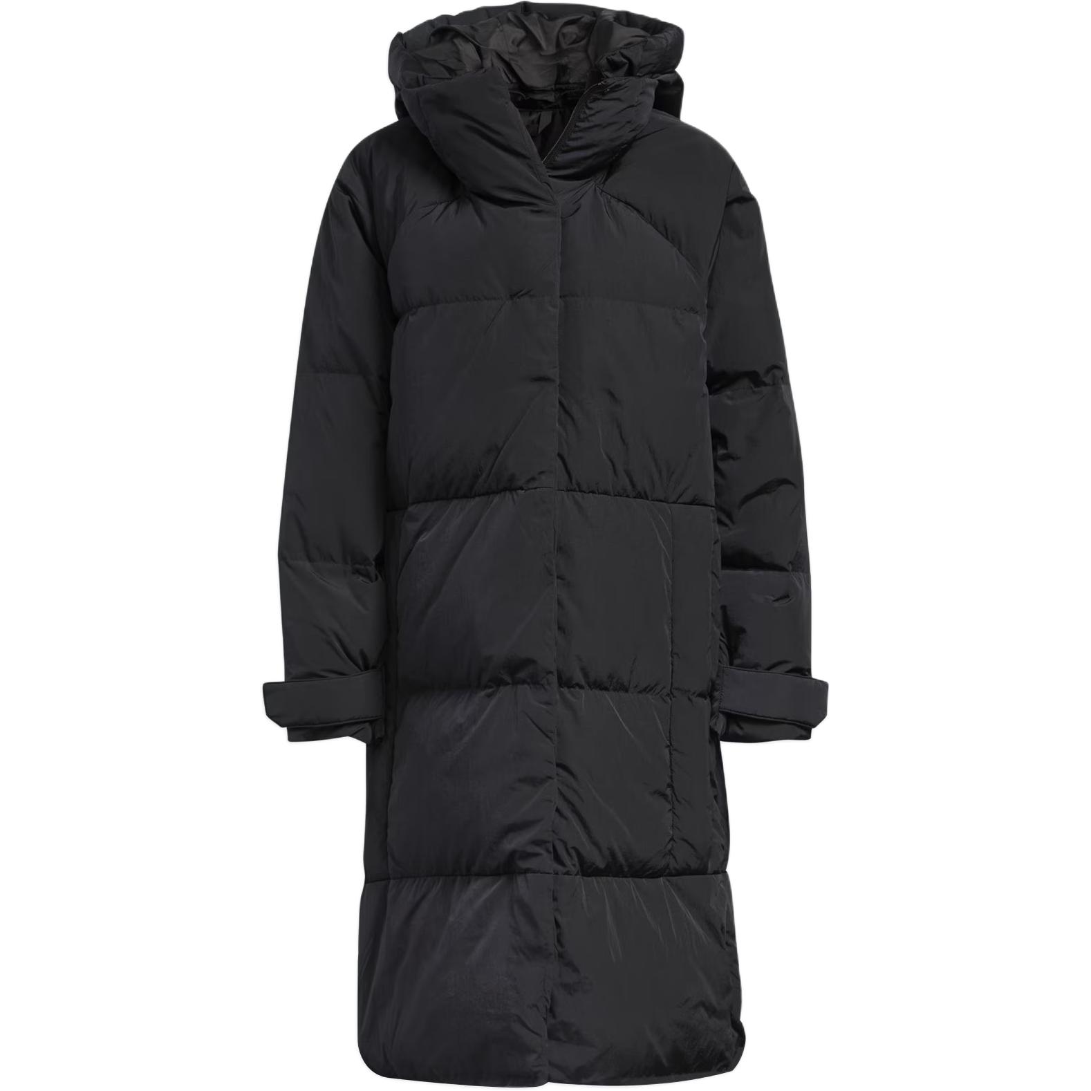 (Women) adidas Black Hooded Mid-Length Puffer Down Jacket Winter Coat FT2541