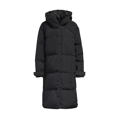 (Women) adidas Black Hooded Mid-Length Puffer Down Jacket Winter Coat FT2541