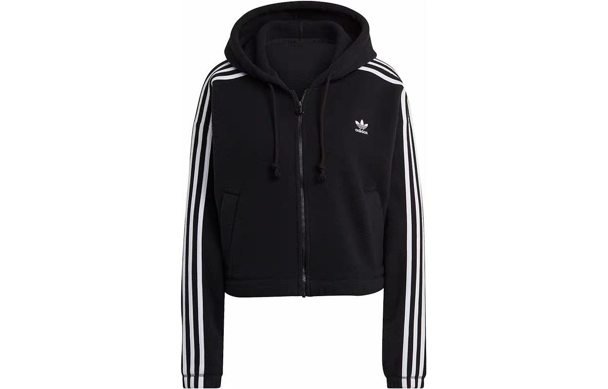 (Women) adidas Black Logo Striped Windbreaker Hooded Jacket GN2811