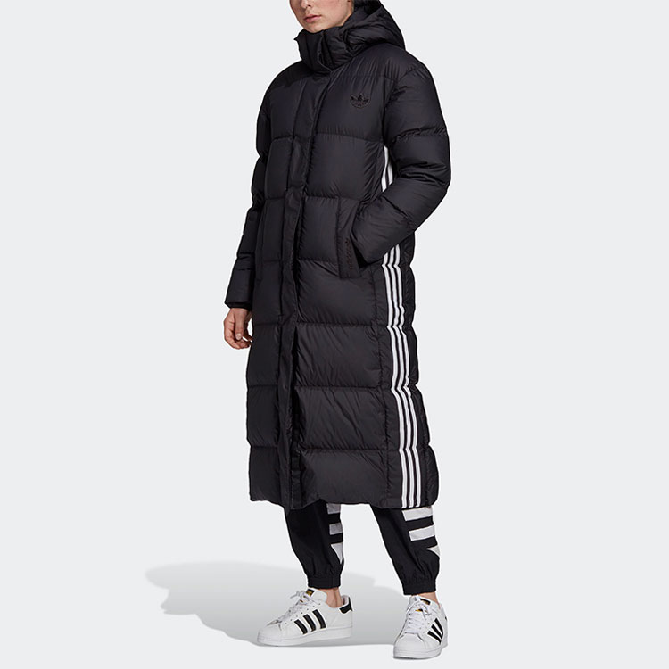 Shop (Women) Adidas Black Long Down Winter Coat with Hood GD2498