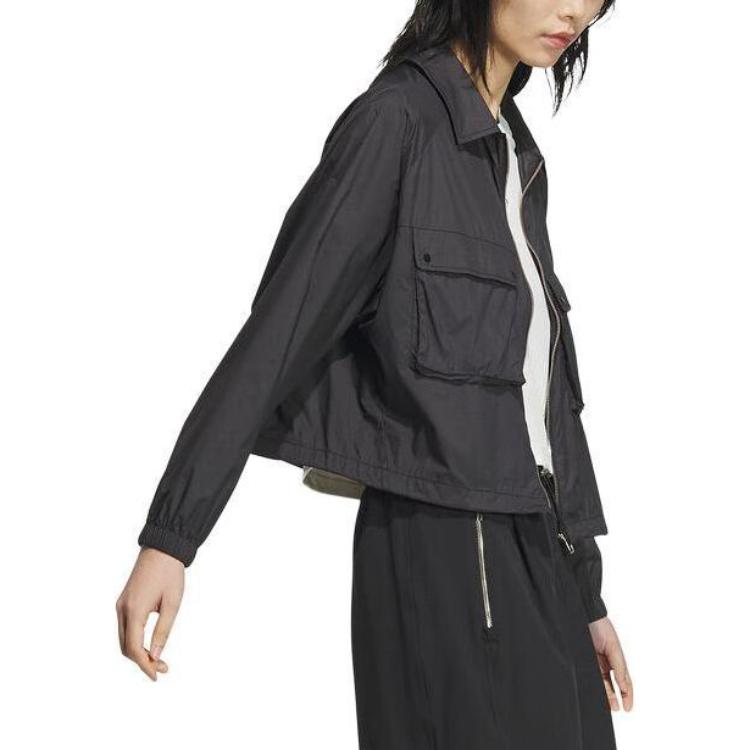 Purchase (Women) adidas Black Outdoor Training Woven Jacket with Polo Collar JI9799
