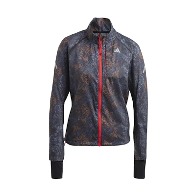 (Women) adidas Black Pattern Logo Print Stand Collar Jacket HR5718