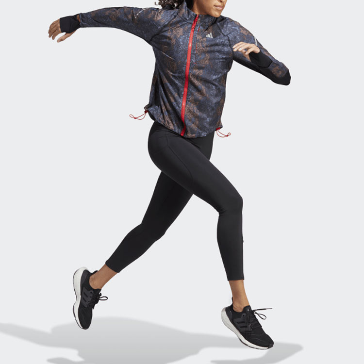 (Women) adidas Black Pattern Logo Print Stand Collar Jacket HR5718 圖 6