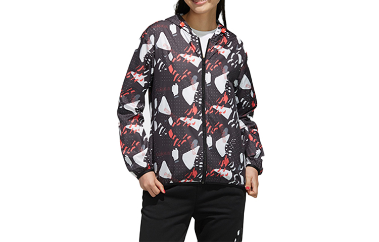 (Women) adidas Black Printed Hooded Sports Jacket DW7813