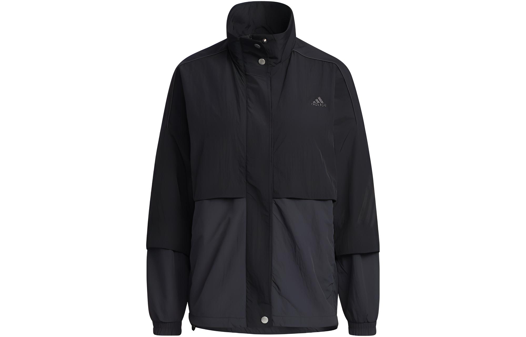 (Women) adidas Black Solid Zip-Up Loose-Fit Sports Jacket GT6375