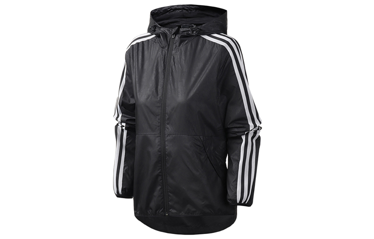 (Women) adidas Black Windbreaker Jacket with Three Stripes Print EH3917