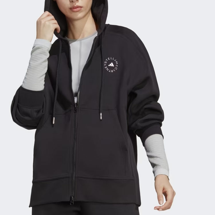 (Women) adidas Black Zip-Up Hoodie Jacket with Solid Logo Print HR2200 圖 5