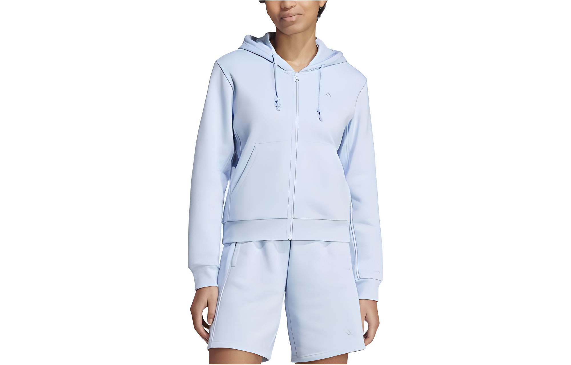(Women) adidas Blue Zip-Up Hoodie with Solid Logo Print IC6445