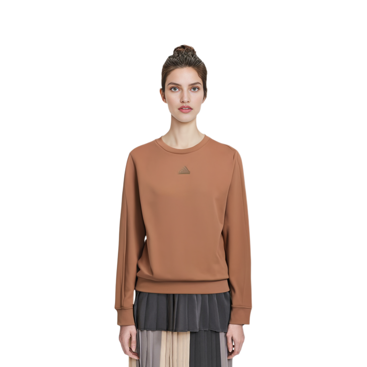 Lookbook (W) アディダス ブラウンクルーネック長袖スウェットシャツ ロゴデザイン入り JE8615