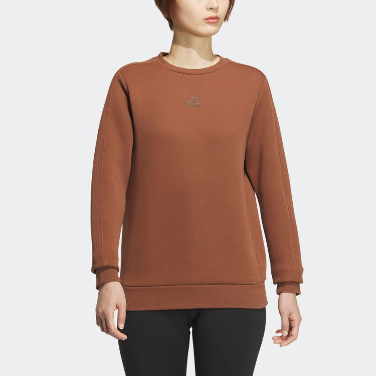 Shop (W) アディダス ブラウンクルーネック長袖スウェットシャツ ロゴデザイン入り JE8615