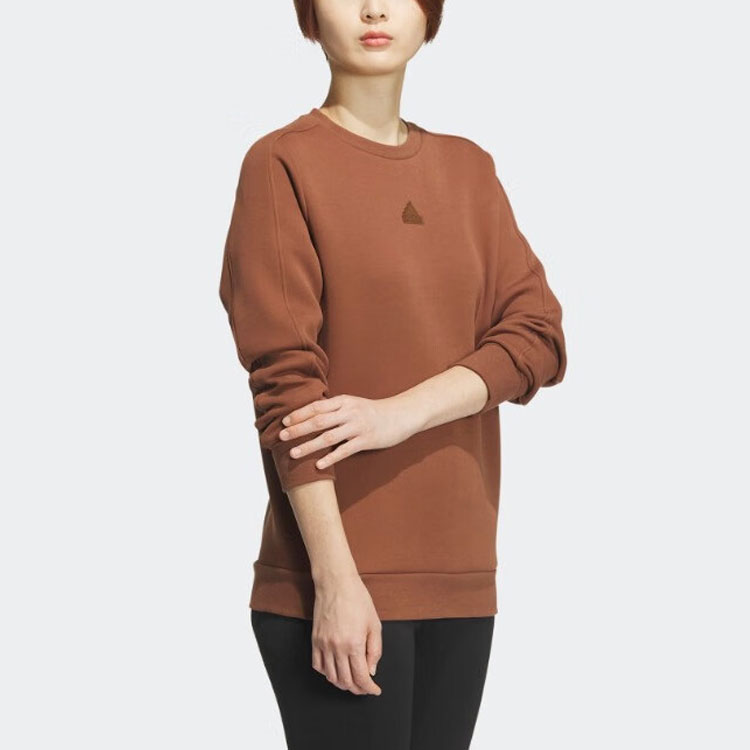 Details for (W) アディダス ブラウンクルーネック長袖スウェットシャツ ロゴデザイン入り JE8615