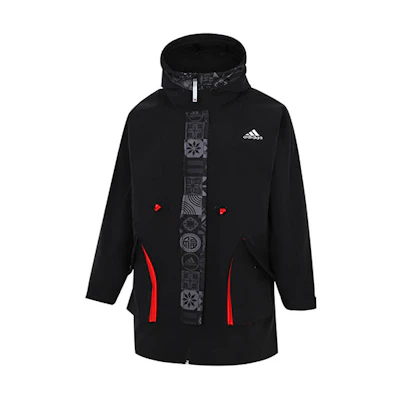 (Women) adidas CNY Long Jacket Year of the Tiger Mid-Length Hooded Coat Black HC2792