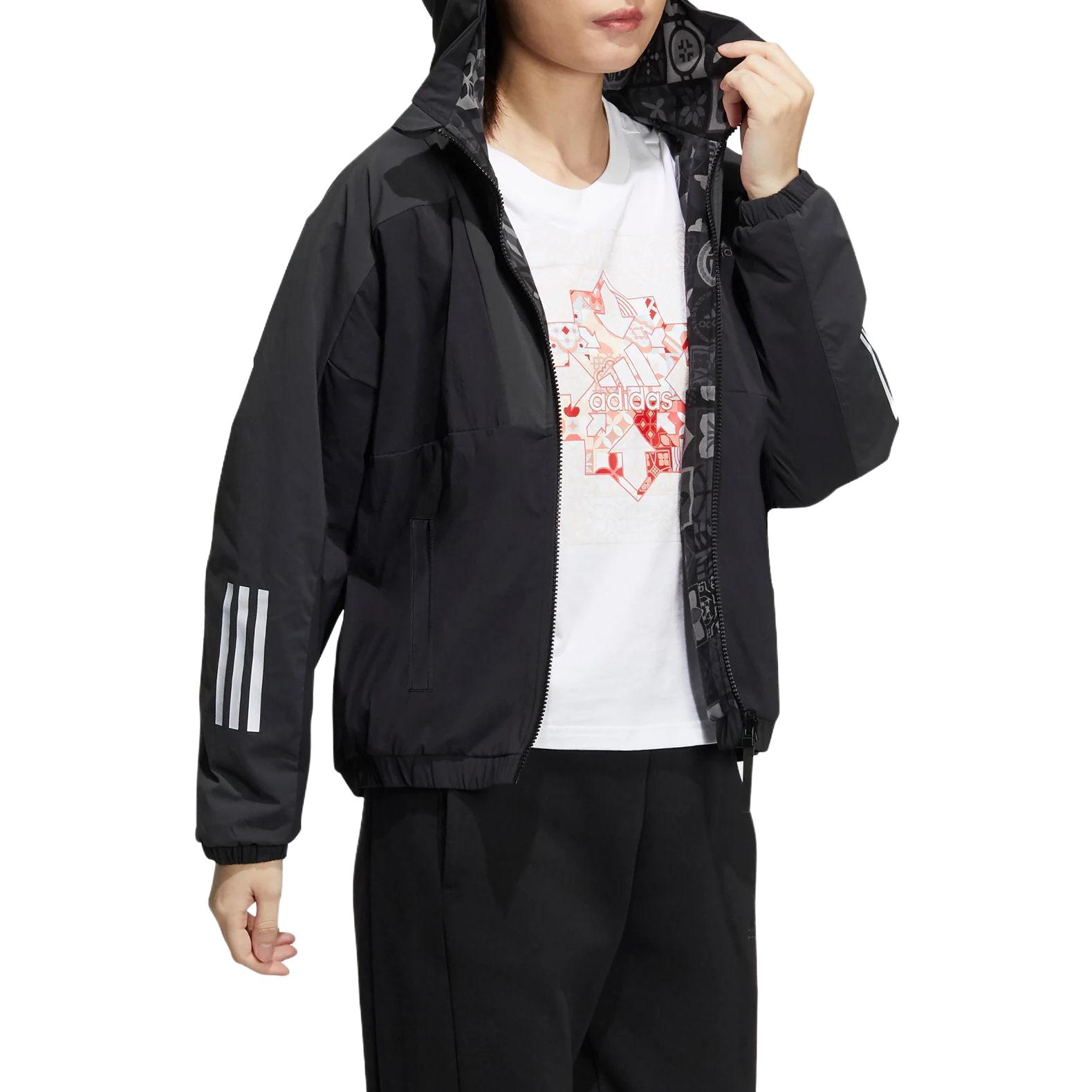 (Women) adidas CNY Reversible Sports Hooded Jacket Black HC2801 圖 5