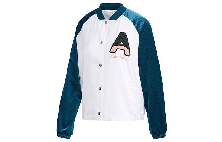 (Women) adidas Colorblock Letter Print Track Jacket White FK6921
