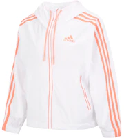 (Women) adidas Colorblock Striped Drawstring Hooded Jacket White HT8752 (Women) adidas Colorblock Striped Drawstring Hooded Jacket White HT8752