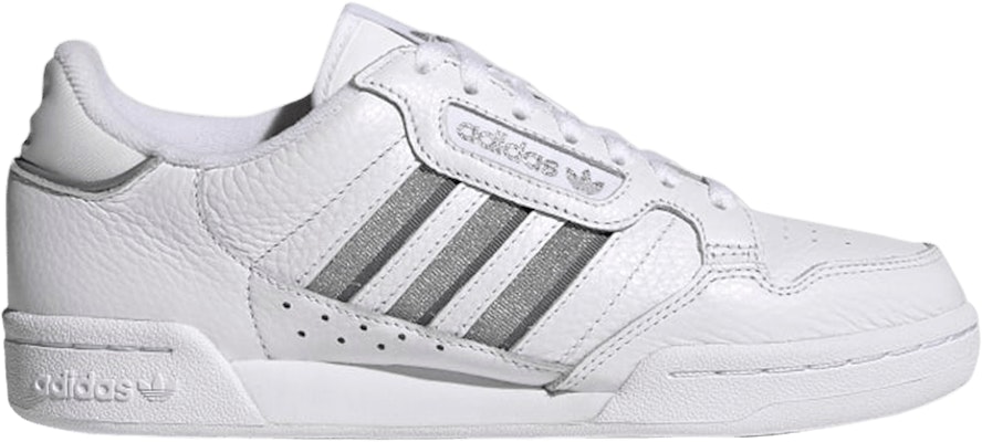 White adidas 2025 with silver stripes