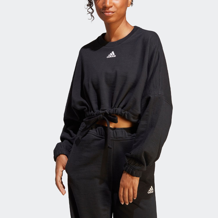 Lookbook (W) adidas Baju Sweatshirt Pendek Logo Cetak - Hitam IC6624