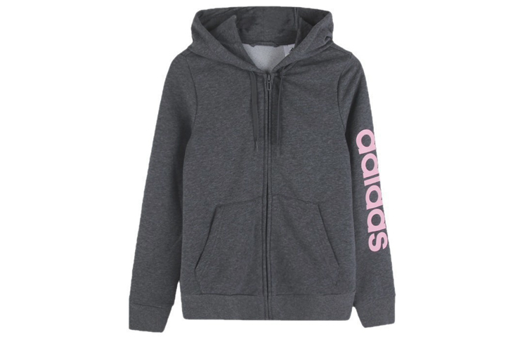 (Women) adidas Dark Grey Logo Print Hooded Jacket DU0649
