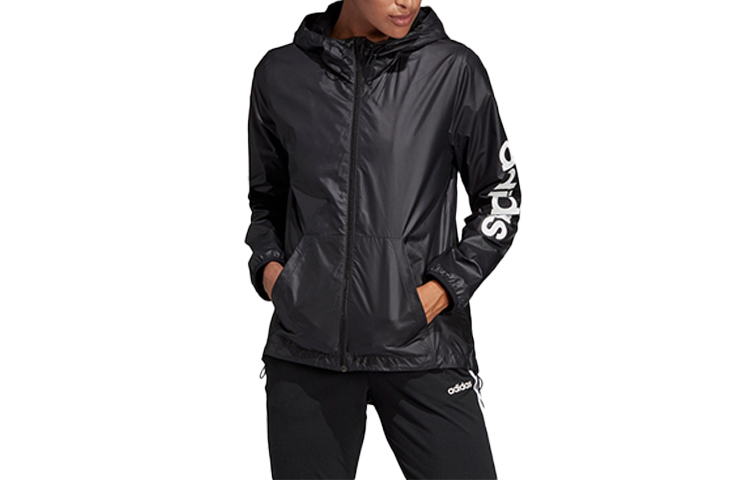 (Women) adidas E Lin Windbreaker Logo Print Hoodie Jacket - Black DP2408