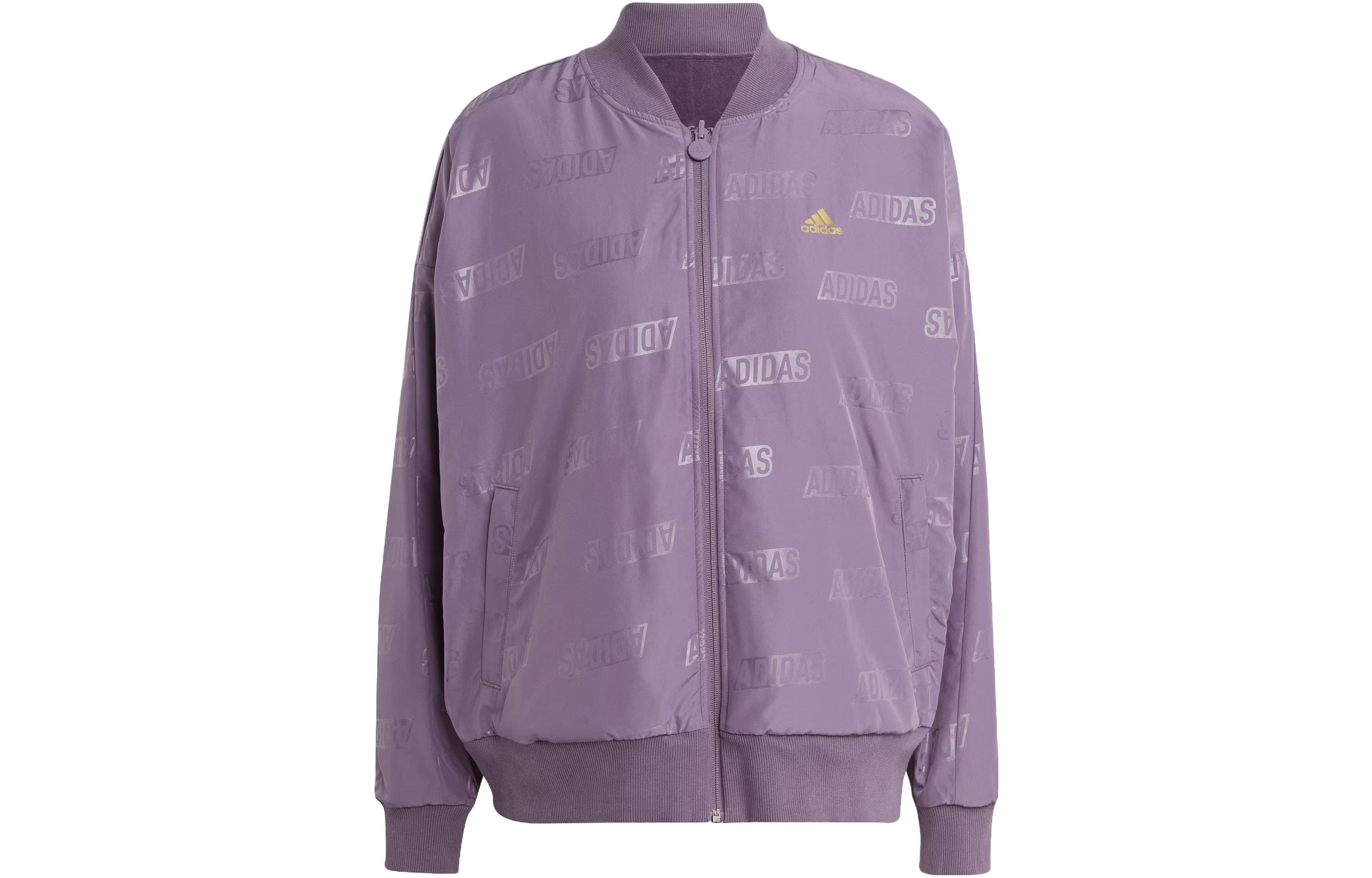 (Women) adidas Embossed Monogram Reversible Jacket Women Dark Grey Violet Casual Wear IM2595