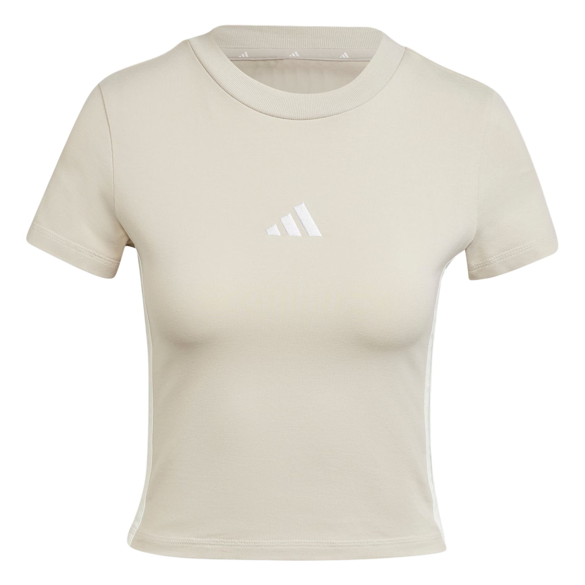 (Women) adidas Essentials 3-Stripes Slim Fit Cropped Tee Miracle Clay Brown/White JE1247