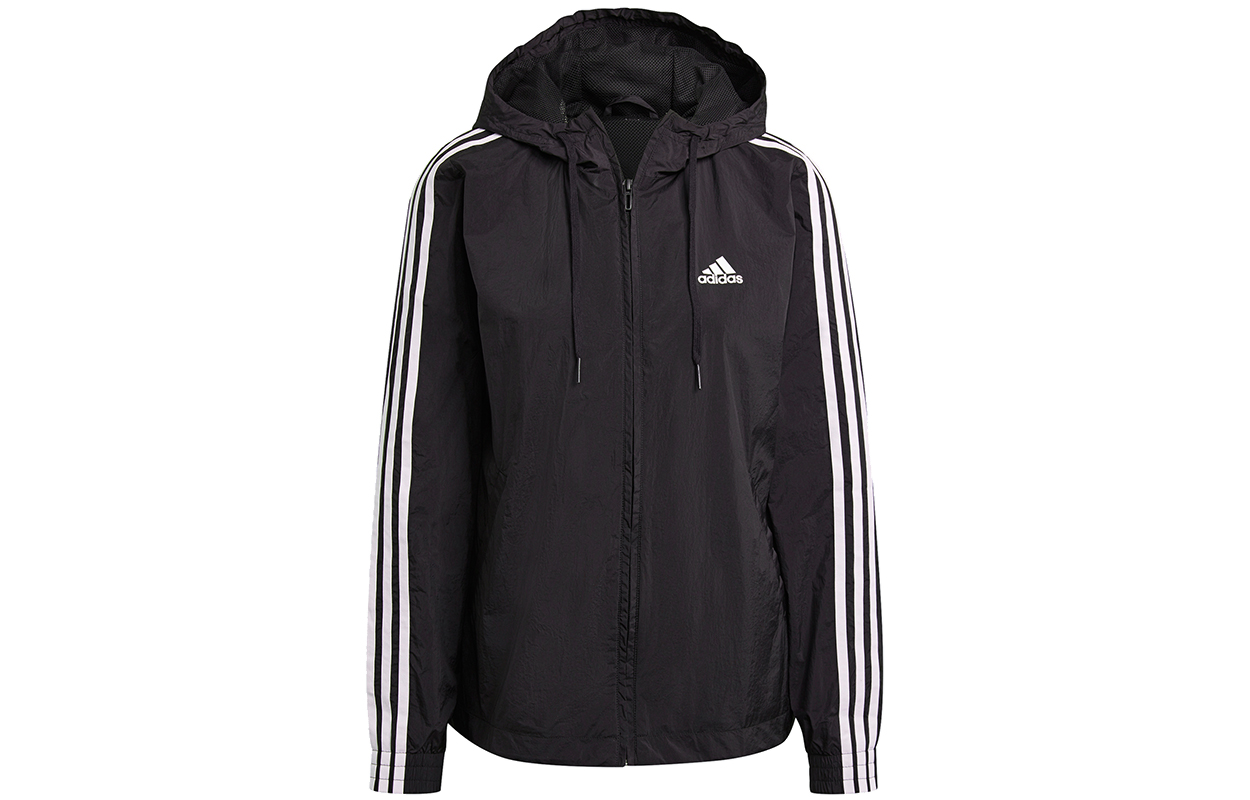 (Women) adidas ESSENTIALS FW22 Black Logo Casual Sports Hooded Jacket GR9602