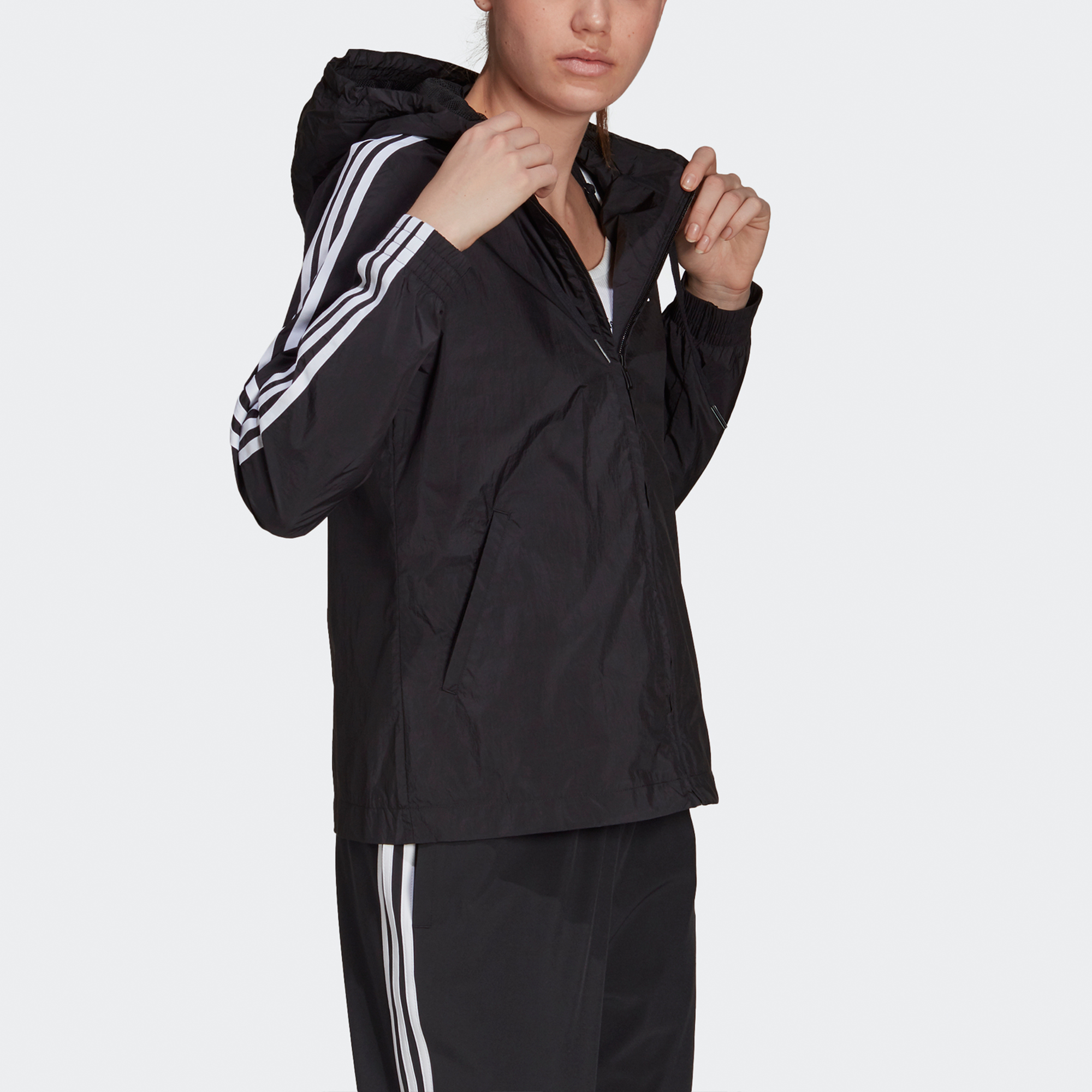 (Women) adidas ESSENTIALS FW22 Black Logo Casual Sports Hooded Jacket GR9602 圖 4