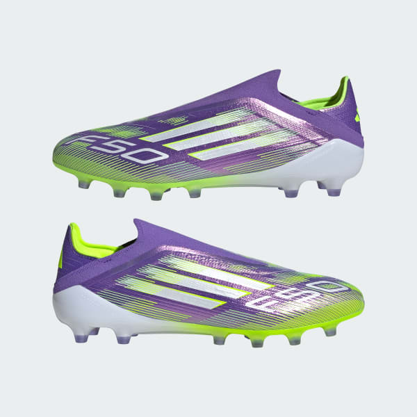 Cheap Adidas F50 Elite Laceless AG Soccer Cleats Purple Rush/Cloud White/Lucid Lemon JR5364