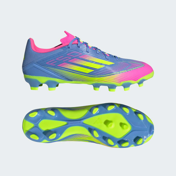 (W) Adidas F50 League MG Football Cleats Blue Fusion/Lucid Lemon/Lucid Pink