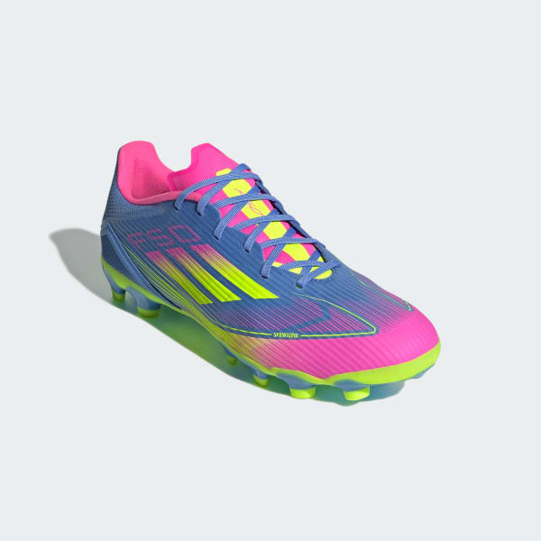 (W) Adidas F50 League MG Football Cleats Blue Fusion/Lucid Lemon/Lucid Pink 圖 5