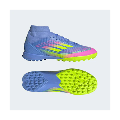 (W) Adidas F50 League Mid TF Soccer Shoes Blue Fusion/Lucid Lemon/Lucid Pink