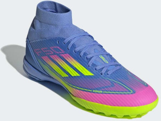 (Women) Adidas F50 League Mid TF Soccer Shoes Blue Fusion/Lucid Lemon/Lucid Pink IH3865 Purchase (Women) Adidas F50 League Mid TF Soccer Shoes Blue Fusion/Lucid Lemon/Lucid Pink IH3865