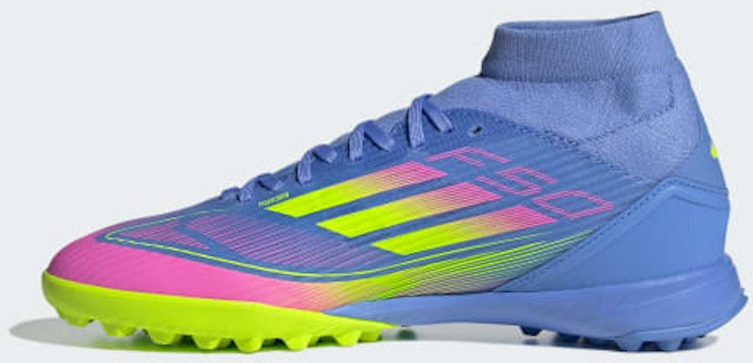 (Women) Adidas F50 League Mid TF Soccer Shoes Blue Fusion/Lucid Lemon/Lucid Pink IH3865 Sizing (Women) Adidas F50 League Mid TF Soccer Shoes Blue Fusion/Lucid Lemon/Lucid Pink IH3865