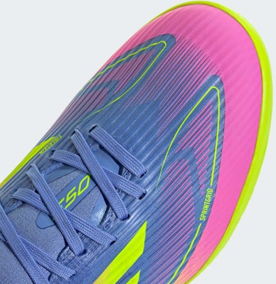 (Women) Adidas F50 League Mid TF Soccer Shoes Blue Fusion/Lucid Lemon/Lucid Pink IH3865 1