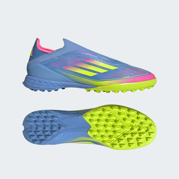 (Women) Adidas F50 Pro Laceless TF Football Shoes Blue Fusion/Lucid Lemon/Lucid Pink JP7205