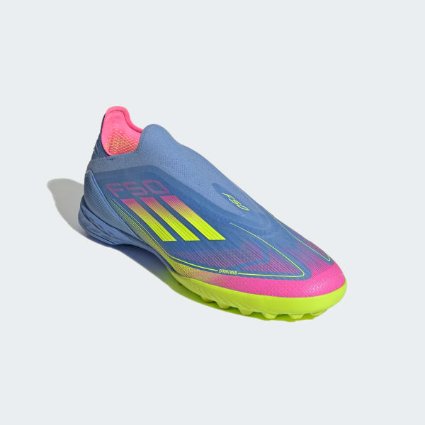 Purchase (W) Adidas F50 Pro Laceless TF Kasut Bola Biru Fusion/Lemon Lucid/Merah Jambu Lucid JP7205