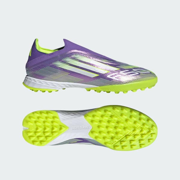 (Women) Adidas F50 Pro Laceless Turf Soccer Shoes Purple Rush/Cloud White/Lucid Lemon JR9330