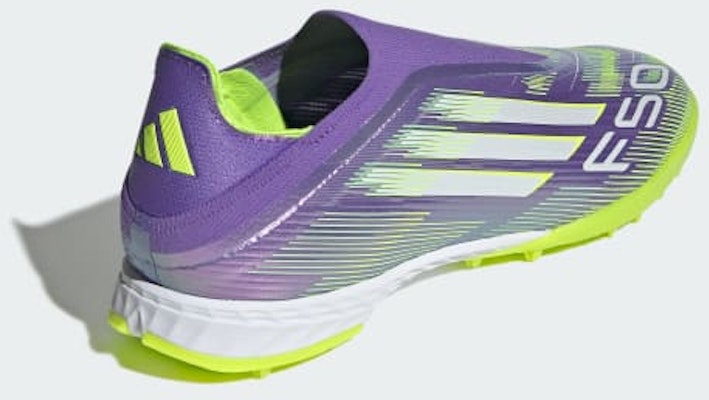(W) Adidas F50 Pro Laceless Sepatu Bola Turf Ungu/Putih/Lemon JR9330 Details for (W) Adidas F50 Pro Laceless Sepatu Bola Turf Ungu/Putih/Lemon JR9330